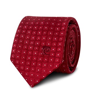 Cà vạt Pierre Cardin bản 7cm đỏ hoạ tiết vuông tròn - PCV7C7215